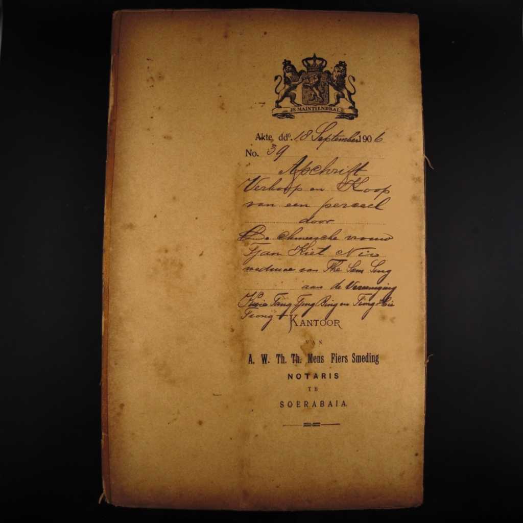 Koleksi Dokumen Tulis Tangan Akta Jual Beli Tanah Pemerintahan Hindia Belanda Wilayah Surabaya Tanggal 18 September 1906 No 39
