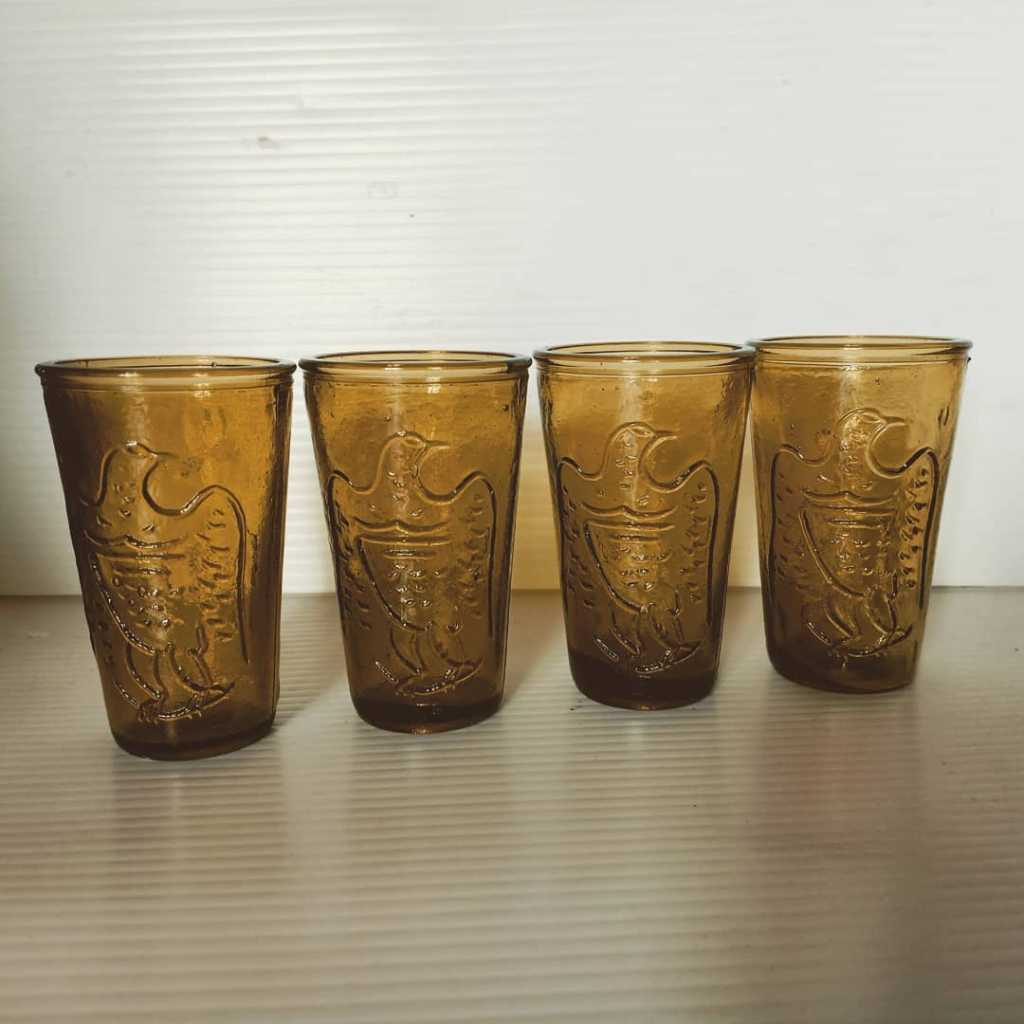 Set 4 Gelas Jus Amber Crinkle Lido Milano, Italia 1930s