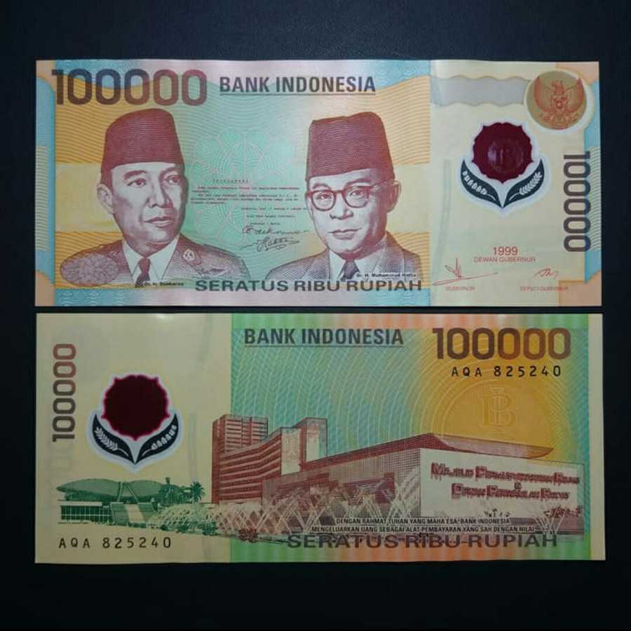 uang kuno 100.000 polymer gress unc