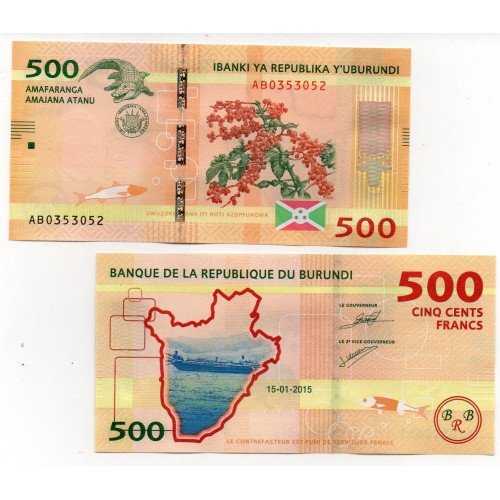 BL 1082 Burundi 500 Francs 2015 UNC New Design Crocodile Mulus Per 1 Lembar