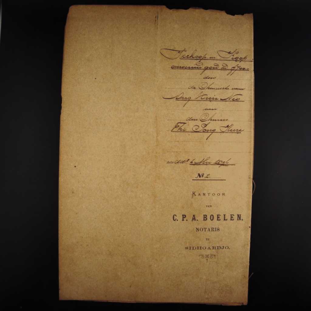 Koleksi Dokumen Tulis Tangan  Akta Jual Beli Tanah Pemerintahan Hindia Belanda Wilayah Sidoarjo Tanggal 6 Mei 1896 No 2