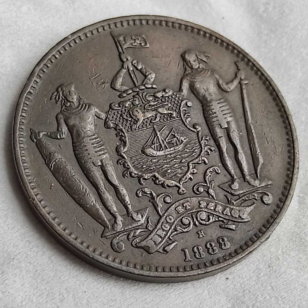 Koin Lama Brithis North Borneo One Cent 1888 Tembaga [K144]