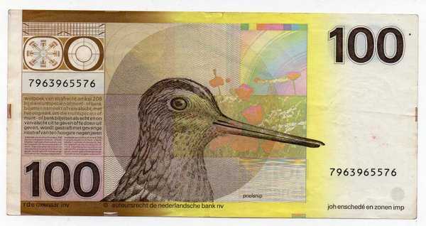 BL 1373 Nederlands - Belanda 100 Gulden Tahun 1977 VF Sesuai gambar Tidak Lobang