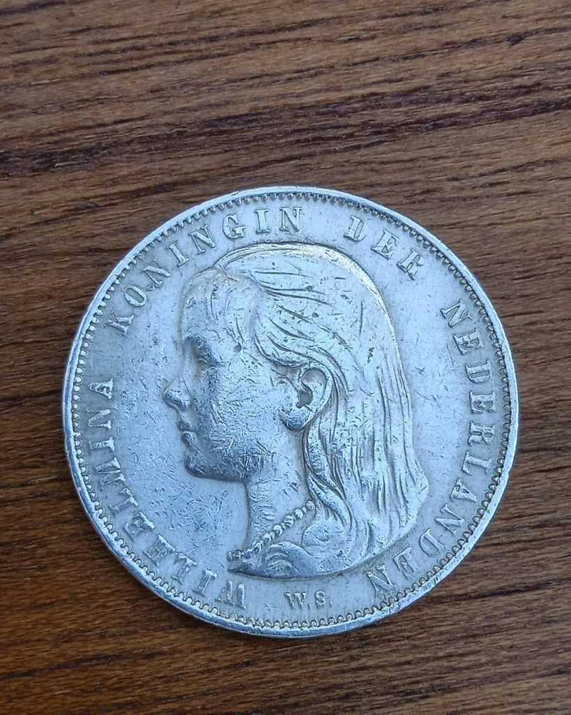 Coin 1 Gulden 1892, Young Wilhelmina (long hair).
