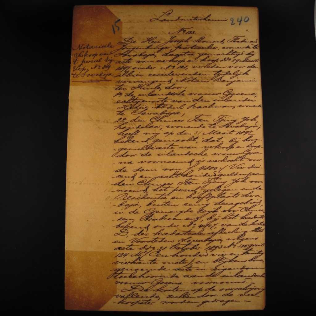 Koleksi Dokumen Tulis Tangan Pemerintahan Hindia Belanda Akta Jual Beli Tanah Wilayah Surabaya Tanggal 6 April 1891 No 133
