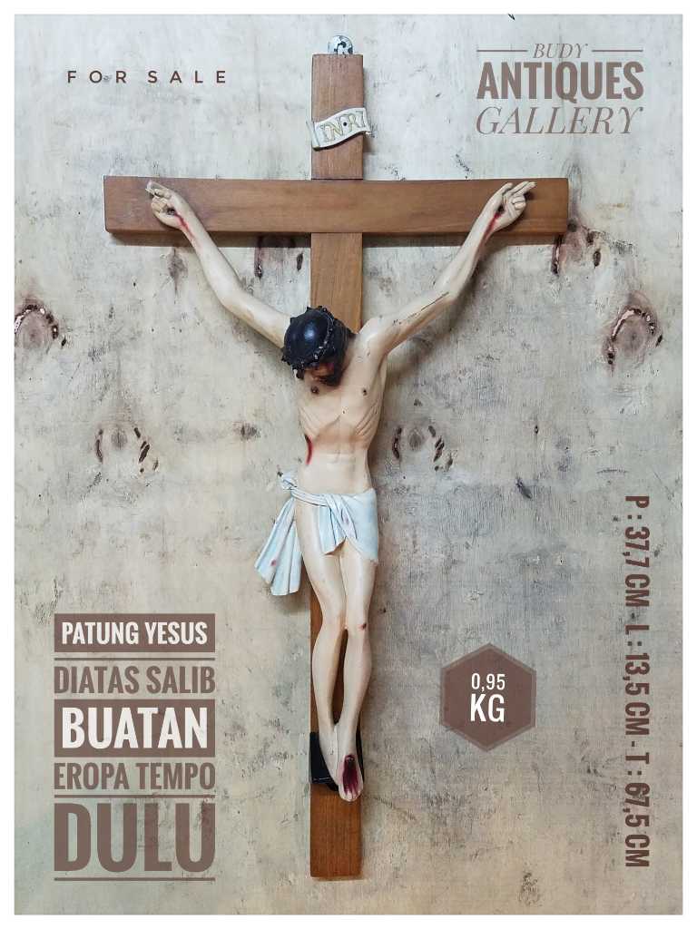 Patung Yesus Disalib Bahan Kayu Buatan Eropa Tempo Dulu