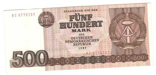 BL 487 Jerman Germany DDR 500 mark Tahun 1985 AUNC - UNC Jamin ASLI Ada Watermark brng Sesuai gambar