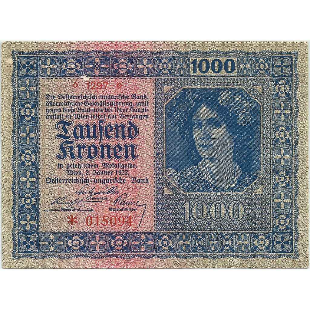 RARE Uang Kuno Austria 1922 1000 Kronen (Hampir 100 Tahun)