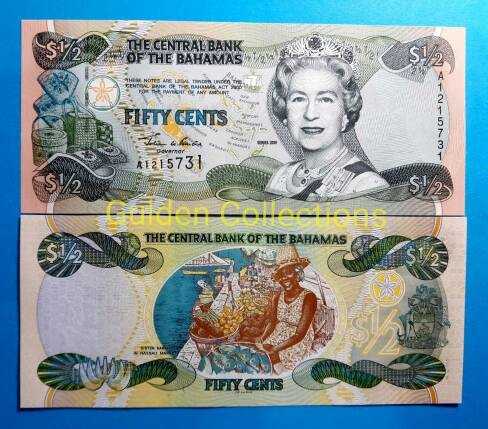 Uang kuno uang asing 1/2 dollar bahamas ratu unc