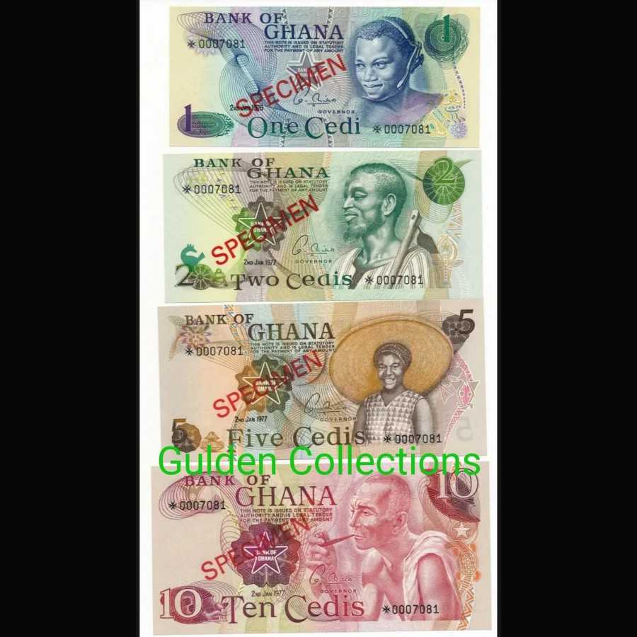 Ghana Set Specimen 4 Lembar 1 2 5 10 Cedis 1976 UNC