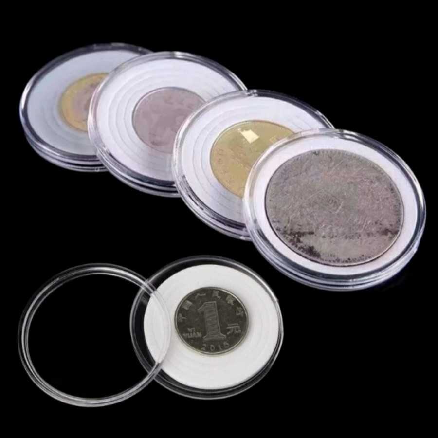 Pelindung koin Kapsul coin bulat 40 mm transparan busa bijian eceran