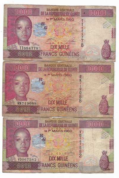 BL 1864 Lot 3 Lembar Uang Guinee Tahun 2012 Bekas Pakai Sesuai gambar