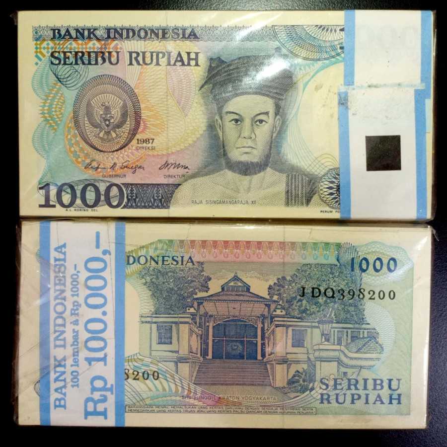 Uang Kuno 1000 Rupiah Sisingamangaraja 1987 UNC 1 Gepok Urut