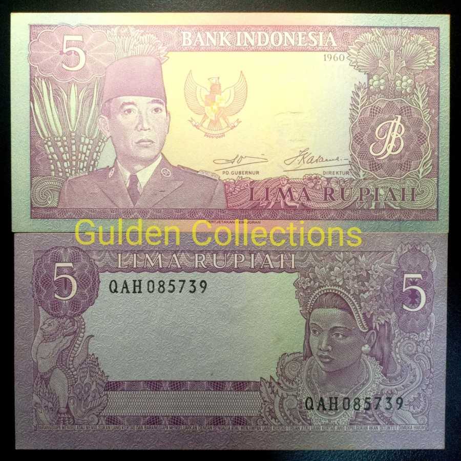 Uang Kuno 5 Rupiah Soekarno 1960 Wmk Soekarno UNC
