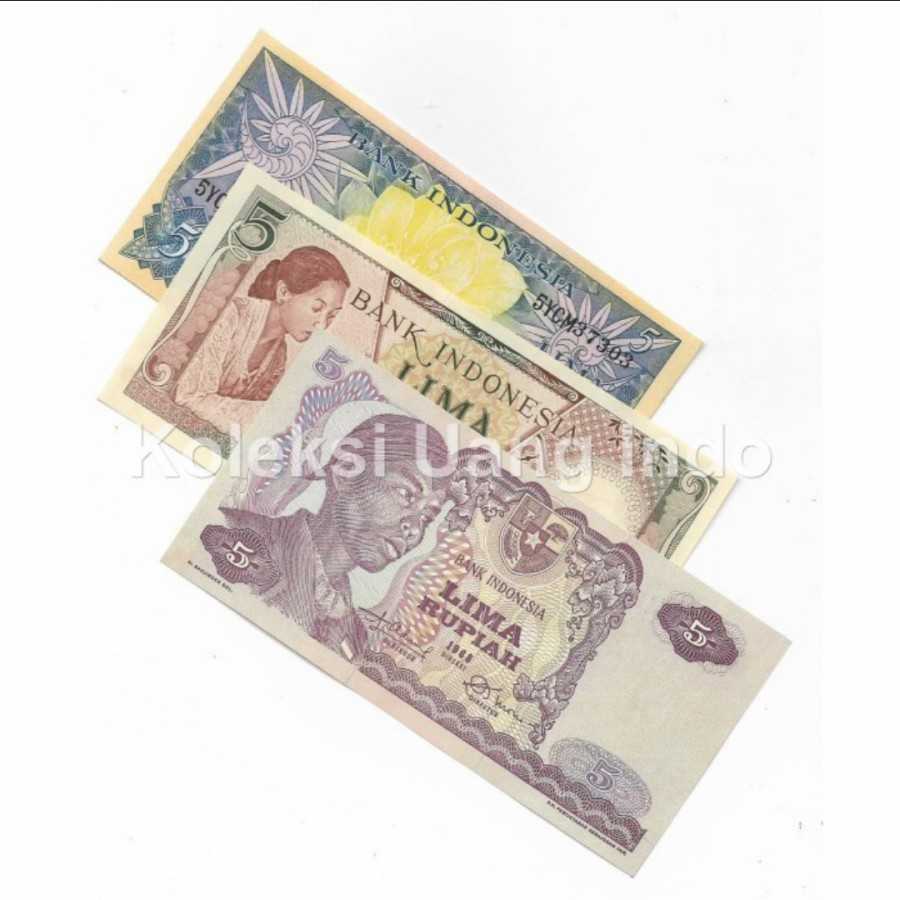 set uang kuno 5 rupiah beda generasi gress