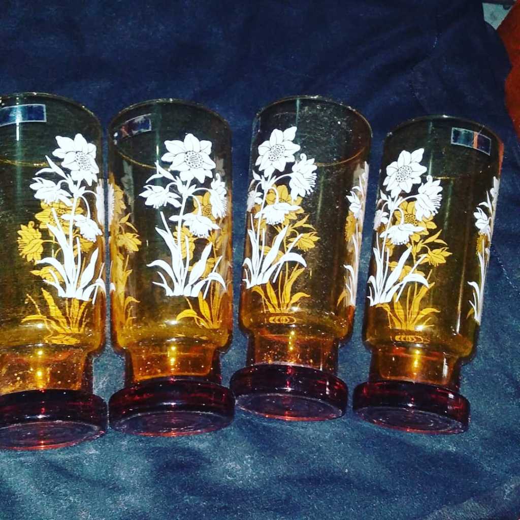 Gelas warna duralex motif bunga diameter 7cm tinggi 17cm