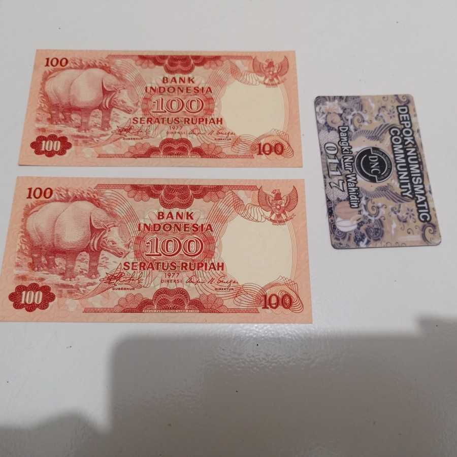 uang kuno 100 badak tahun 1977 gress