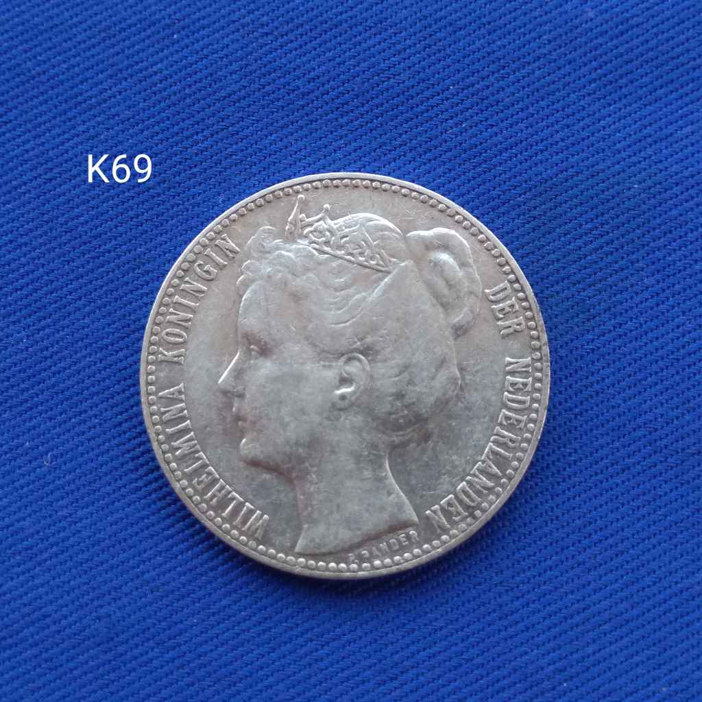 Koin Lama Perak Belanda 1 Gulden G 1907 Wilhelmina Bagus murah K69