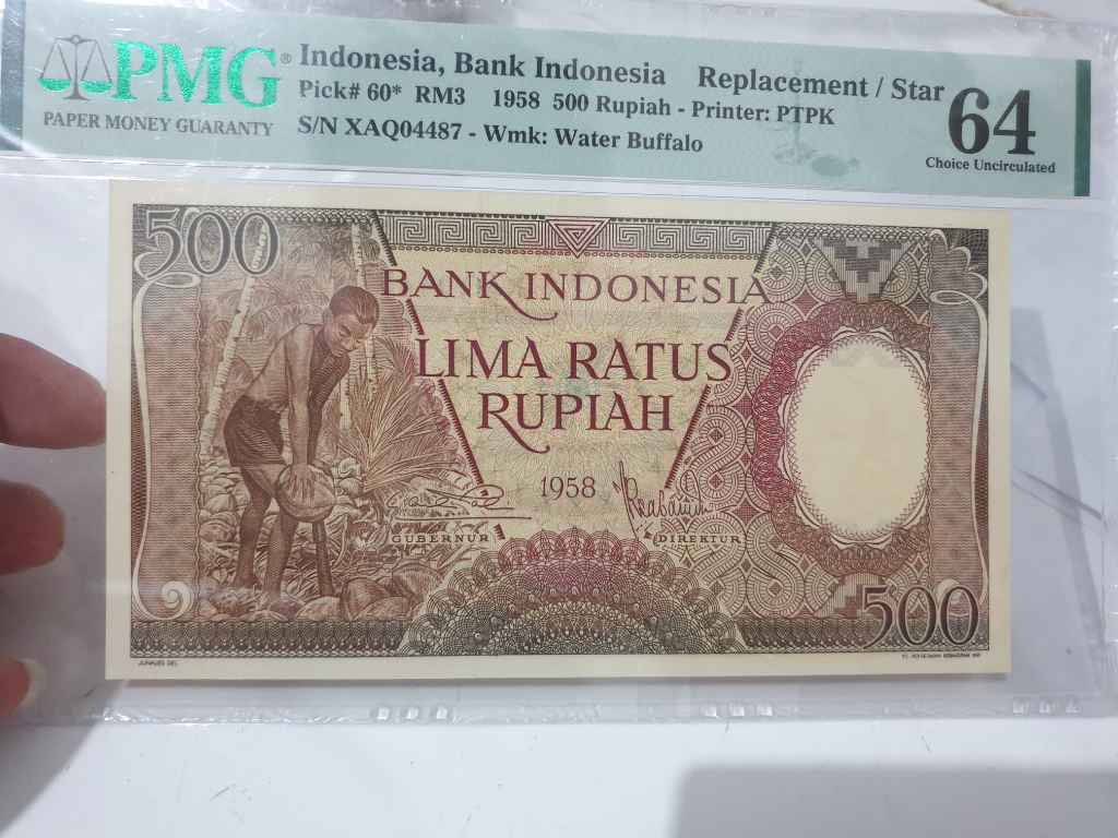Uang 500 seri pekerja 1958 REPLACEMENT UNC pmg 64