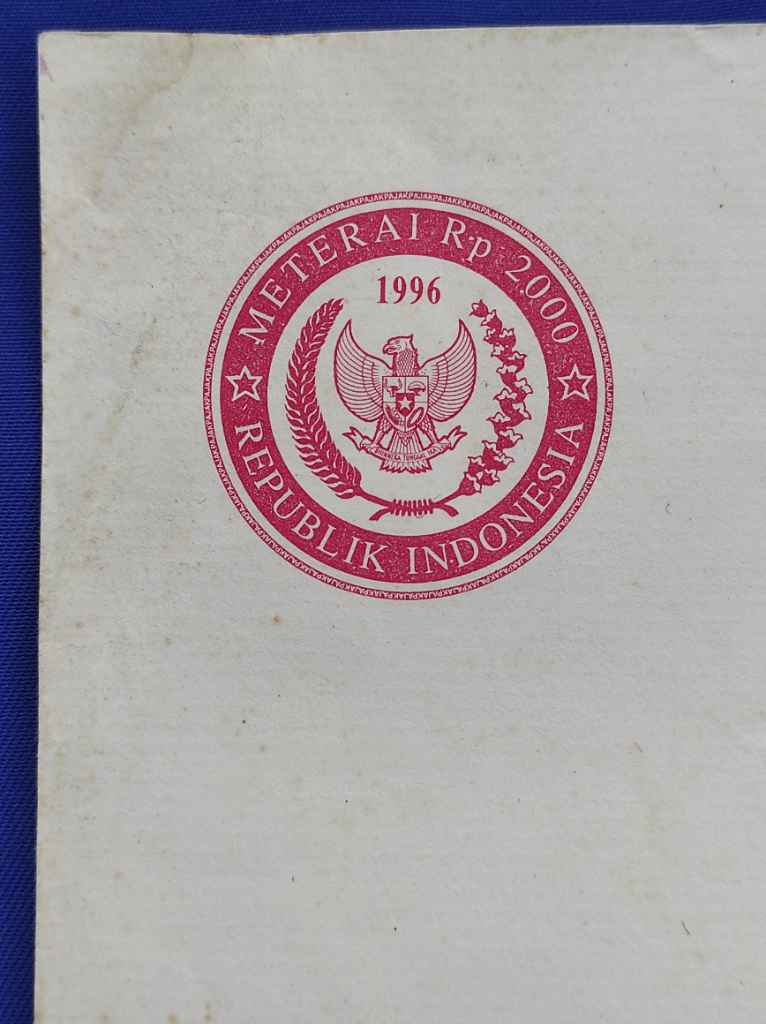 Kertas Segel Rp 2000 tahun 1996  Asli Lama Belum Terpakai Jenis Double