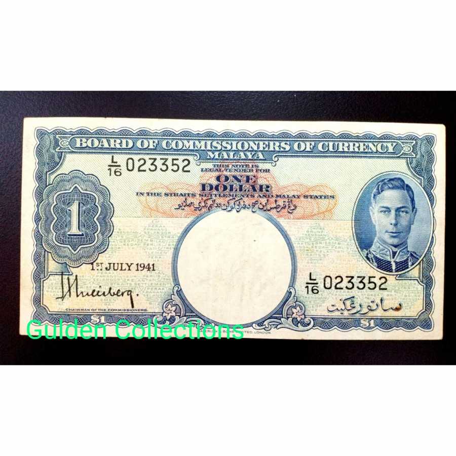 Malaya 1 Dollars King George 1941 VF Plus