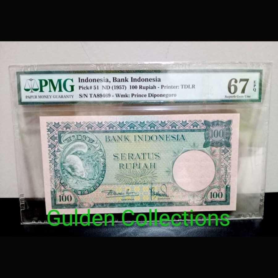 Uang Kuno 100 Tupai 1957 UNC PMG 67 EPQ TOP
