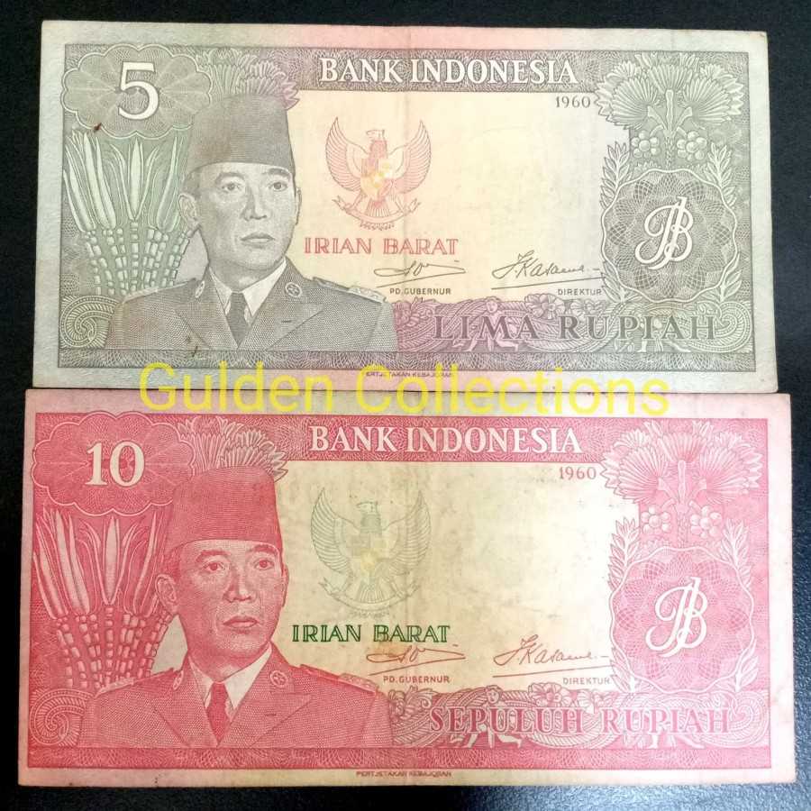 Uang Kuno set 5 dan 10 Rupiah Irian Barat VF Bagus