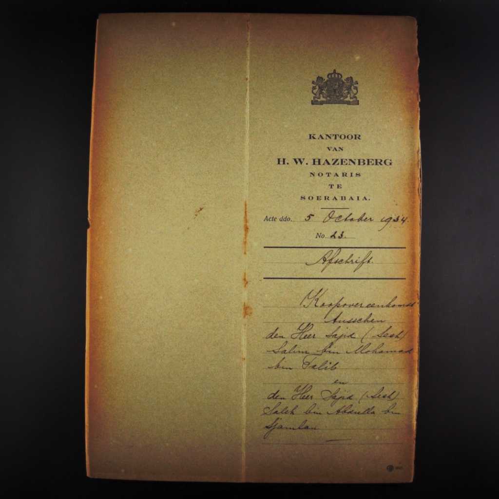 Koleksi Dokumen Akta Jual Beli Tanah Pemerintahan Hindia Belanda Wilayah Surabaya Tanggal 5 Oktober 1934 No 23
