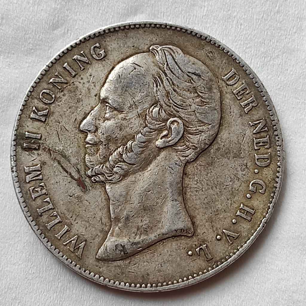 Koin Perak Lama Netherlands 2 1/2 Gulden 1847 Willem II DETAIL KEREN [K139]