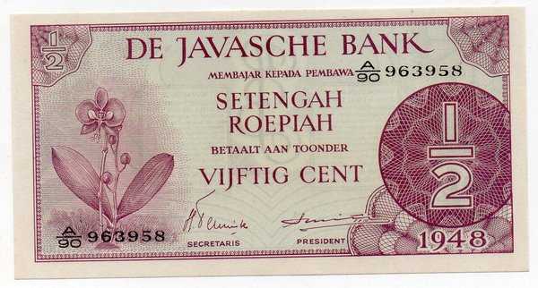 Bl 1503 Nederlands Indies 1-2 Setengah Gulden Tahun 1948 UNC Sesuai gambar
