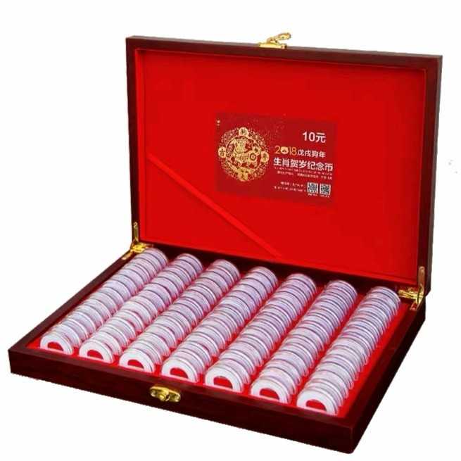 Box kayu merah 100 Kapsul koin bulat 30 mm busa 320 x 230 x 50 mm