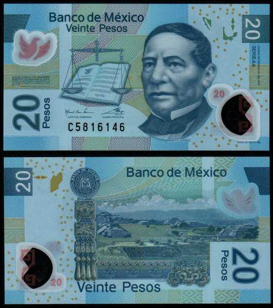 BL 2140 Mexico Meksiko 20 pesos tahun 2016 UNC Polymer