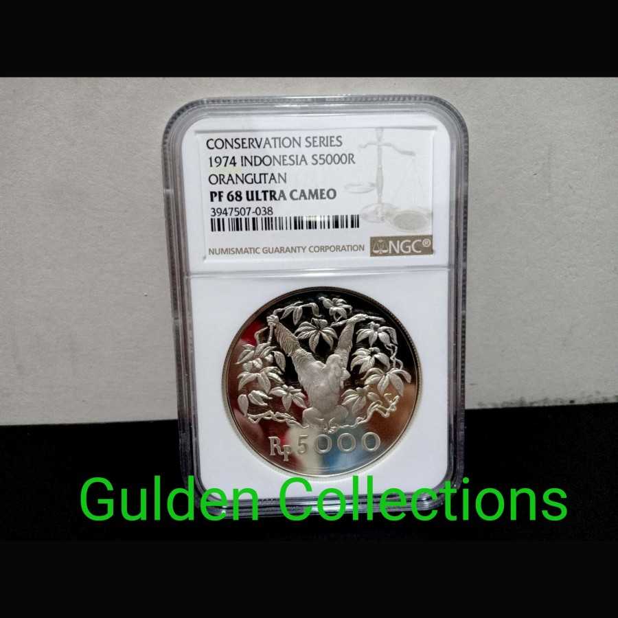 Koin Proof Indonesia 5000 Rupiah Orang Utan 1974 UNC NGC PF 68 UC
