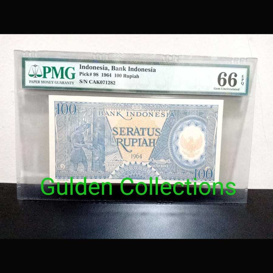 Indonesia 100 Rupiah Seri Pekerja Biru 1964 UNC Pmg 66 Epq