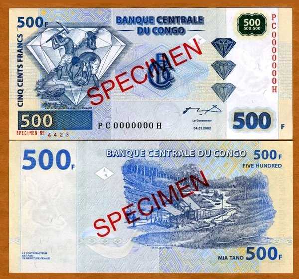 BL 1676 Specimen Congo 500 Francs Tahun 2002 UNC Mulus Per 1 Lembar