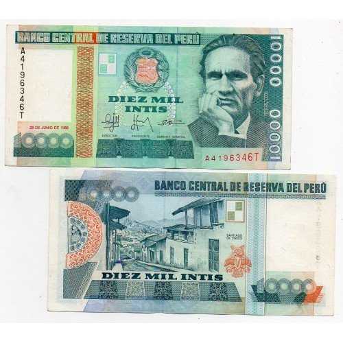 BL 1158 Peru 10000 Intis Tahun 1988 UNC Mulus Per 1 Lembar