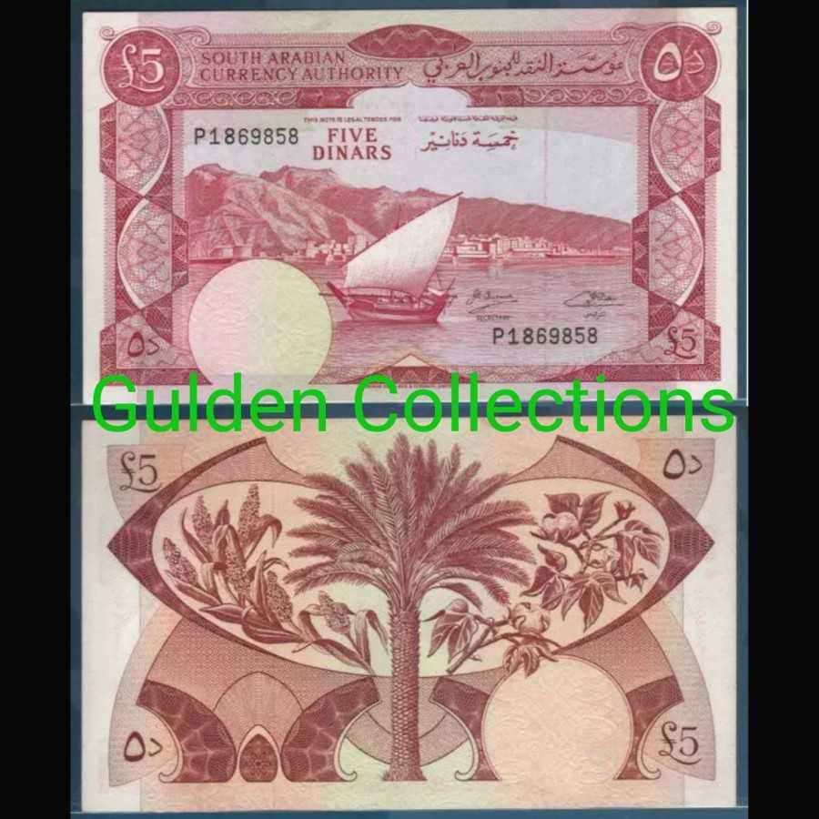 Uang Kuno Yemen South Arabian 5 Dinar 1965 UNC