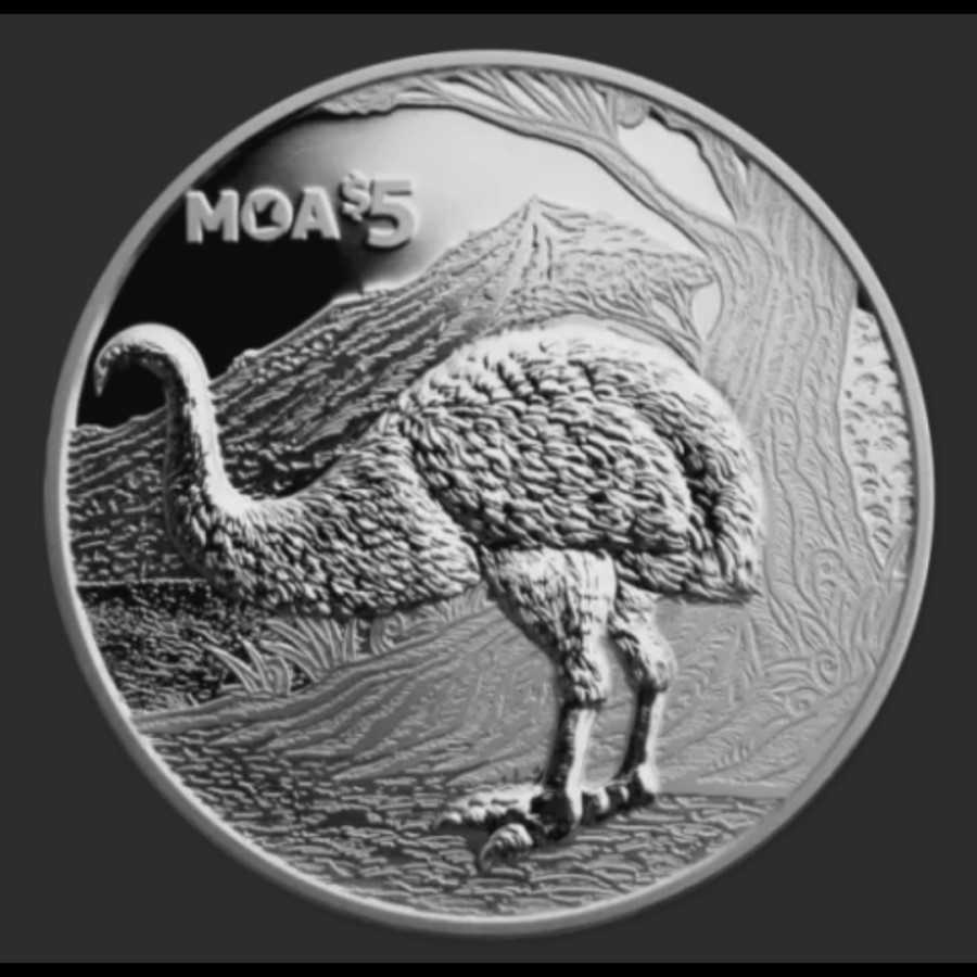 Koin Perak New Zealand Moa 5 Dollar 2018 UNC