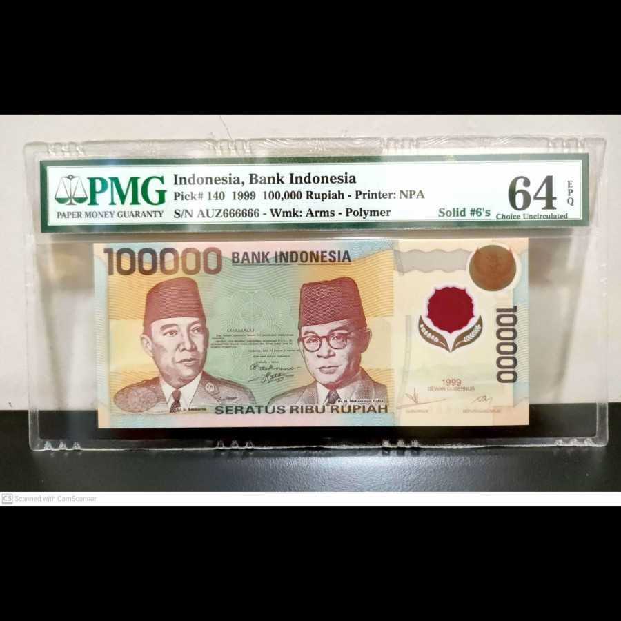 Indonesia 100000 Polymer 1999 Solid 666666 UNC PMG 64 EPQ