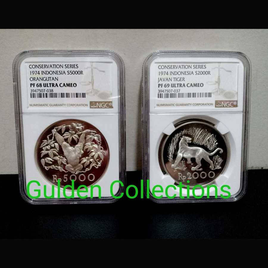 Koin Silver Proof WWF Indonesia 1974 Set 2000 Dan 5000 NGC PF 68 69