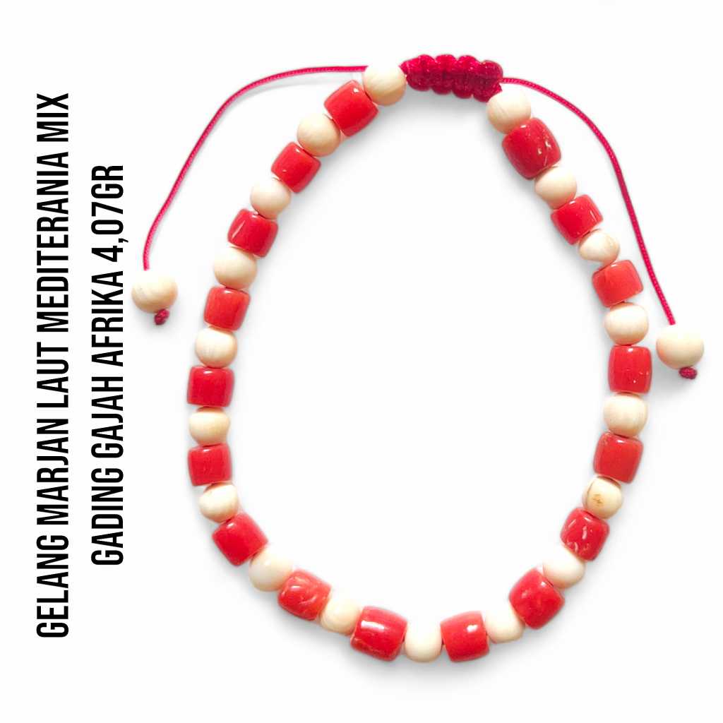 Gelang Marjan Corallium Rubrum Asli Laut Mediterania mix Gading Gajah Afrika 4,07 Gram