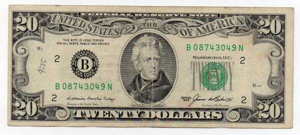 BL 1459 Amerika USD 20 Dollar Tahun 1985 Bekas Pakai Sesuai Gambar