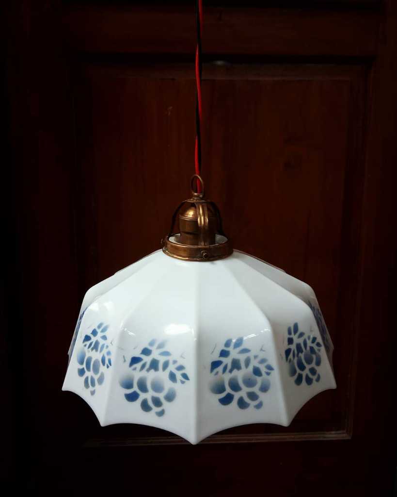 Kap lampu krisal segi 12, motif lukis, model belimbing