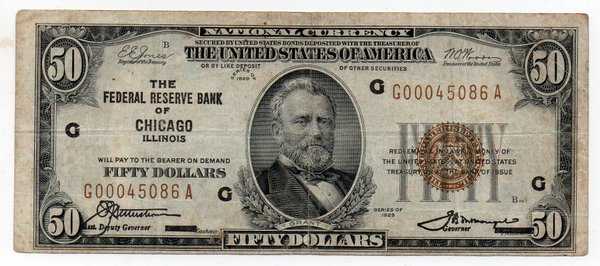 BL 1854 Amerika 50 Dollar 1929 Chicago Fine Ada 2 Lobang Streples Sesuai Gambar