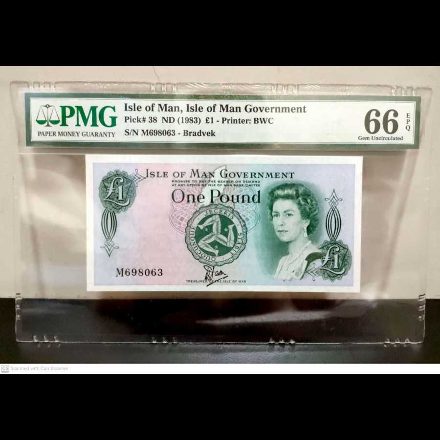 Isle Of Man 1 Pounds 1983 BRADVEK Queen Elizabeth UNC PMG 66 EPQ
