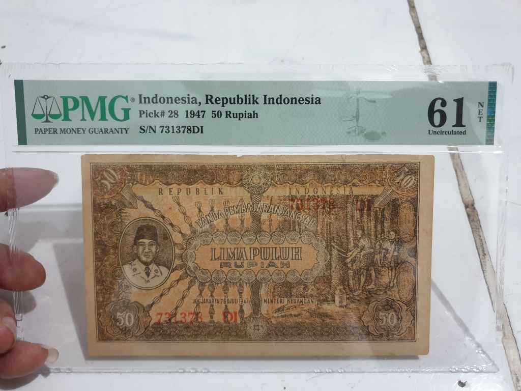 Uang ori rp 50 1947 unc pmg 61 net