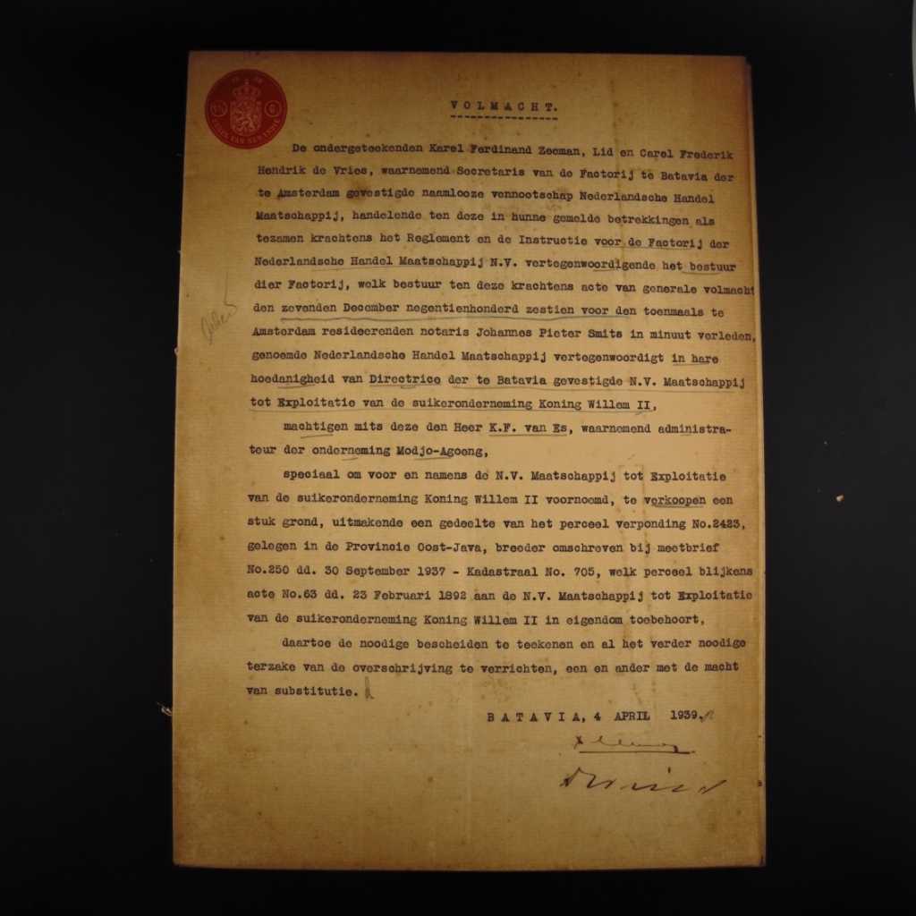 Koleksi Dokumen Pemerintahan Hindia Belanda Akta Jual Beli Tanah Wilayah Mojoagung Tanggal 8 April 1939
