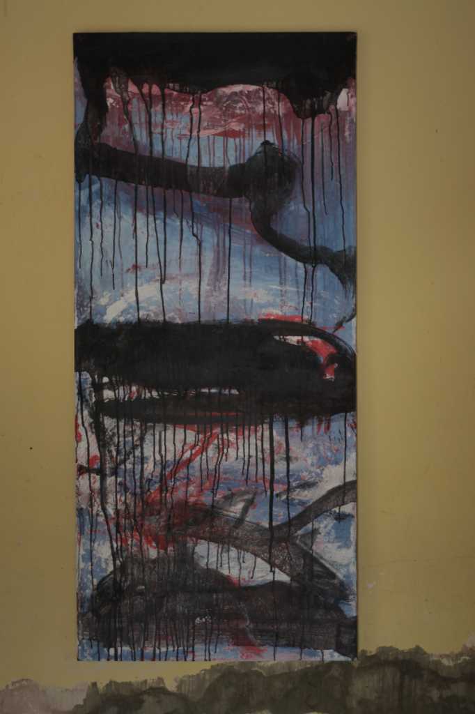 lukisan akrilik di atas kanvas "TIGA LAPIS DI LANGIT"