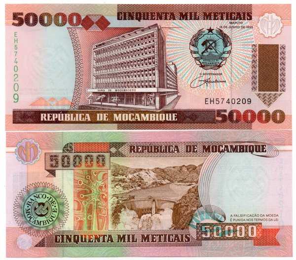 BL 769 Mozambique 50000 Meticais Tahun 1993 UNC Mulus Per 1 lembar