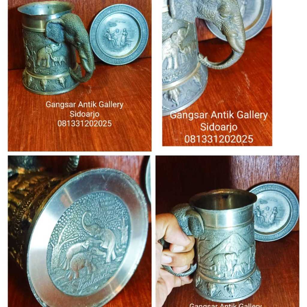 Mug Bahan Tin/Timah Ukiran detail + tatakan